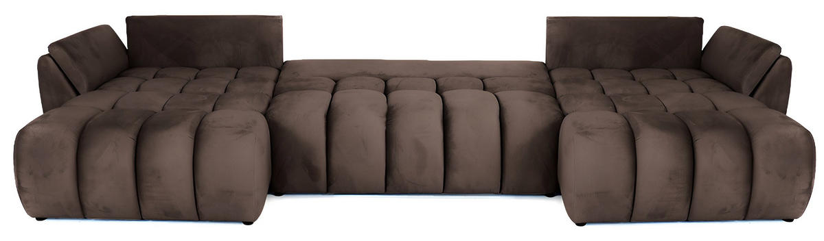 ECKSOFA Iris U mit Schlaffunktion und Bettkasten, U-Form – Braun Samt 382/184/85 cm - Schwarz/Braun, Kunststoff/Textil (382/184cm) - WFL GROUP