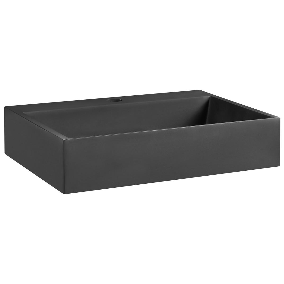 HÄNGEWASCHBECKEN QUENKO 50 x 38 cm Mineralguss Schwarz - Schwarz, Naturmaterialien (50/12/38cm) - Beliani