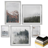 WANDBILDER 5er Set - 50x50 cm & 20x30 cm & 40x60 cm Silberner Rahmen - Abstrakte Wellen, graue Pastellfarben - Silberfarben, Kunststoff (40/60cm) - ArtPrintCave