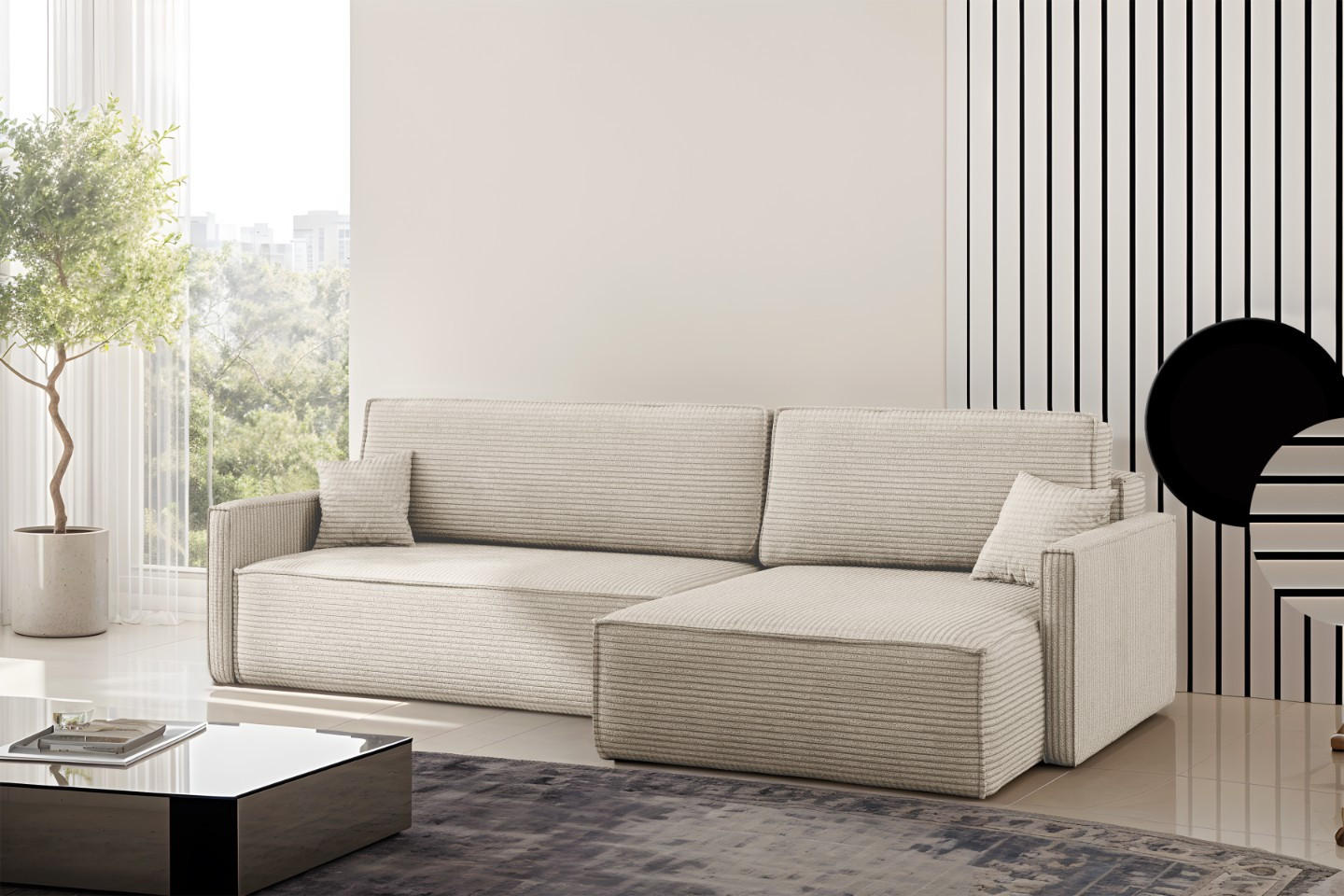 SCHLAFSOFA Carlos, Ecksofa L-Form mit schlaffunktion und bettkasten Stoff Poso Beige Rechts - Beige, Holz (250/83/142cm) - Kaiser Möbel
