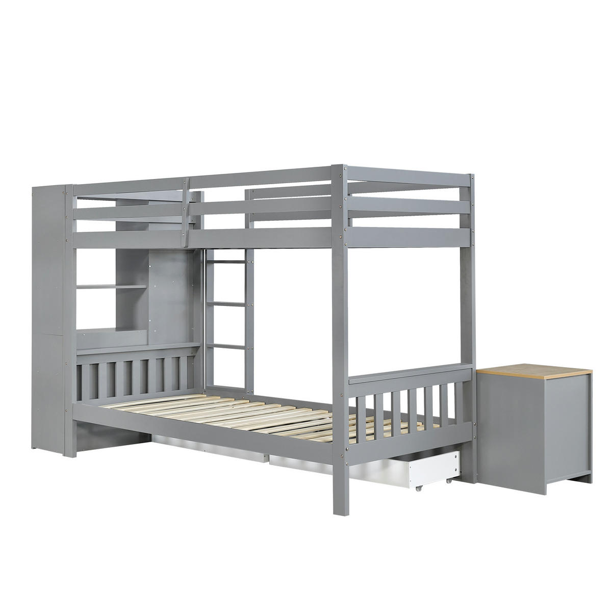 ETAGENBETT 90/200 cm mit 2 Bettkästen und Stauraumregal, DE-41776, in Grau - Grau, Holzwerkstoff (90/200cm) - ComfortXL