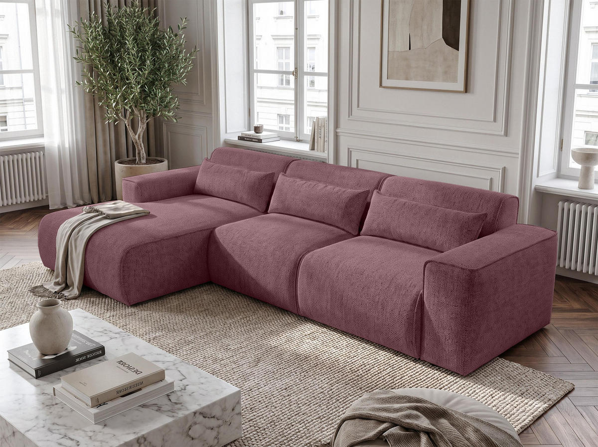 ECKSOFA L Form Ruyam Altrosa 310/165/78 cm – Schlaffunktion Links - Dunkelgrau/Schwarz, Kunststoff/Textil (170/310cm) - AX Living