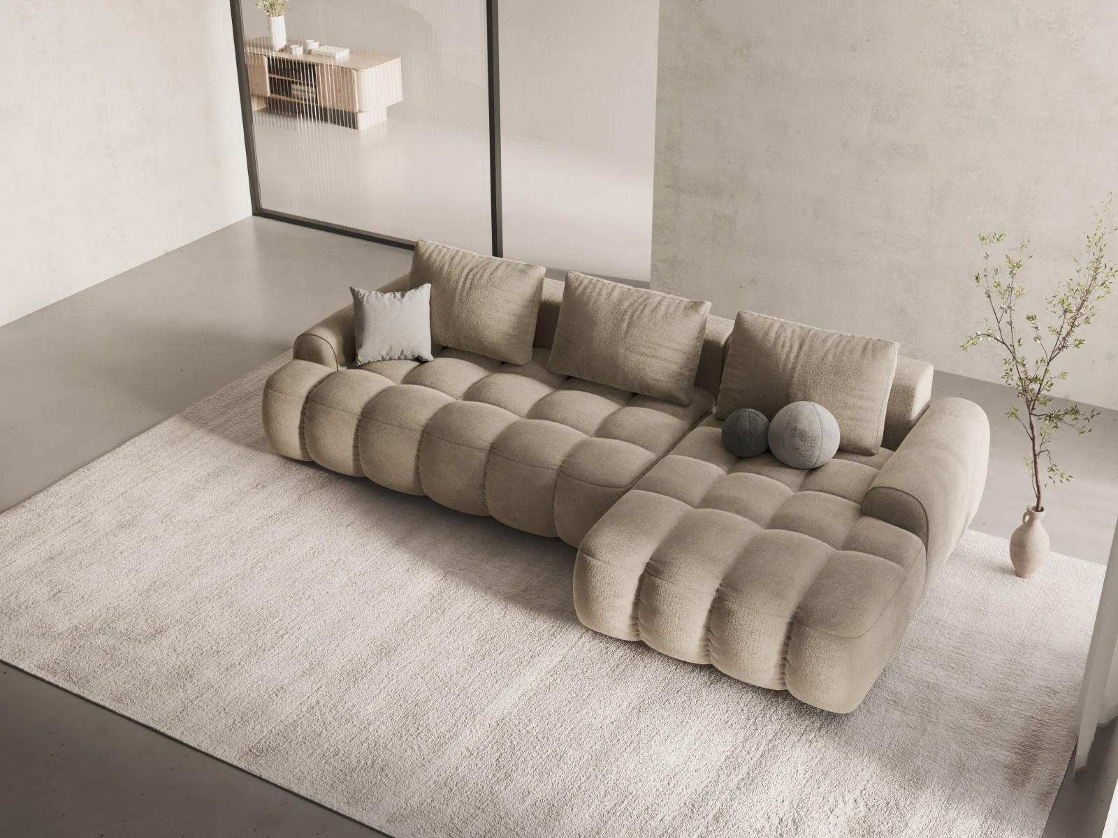 Thumbnail - Cosmopolitan Design Ausklappbares-Ecksofa, Creme, Textil, 3-Sitzer, 275x142 cm, Wohnzimmer, Sofas & Couches, Wohnlandsch...