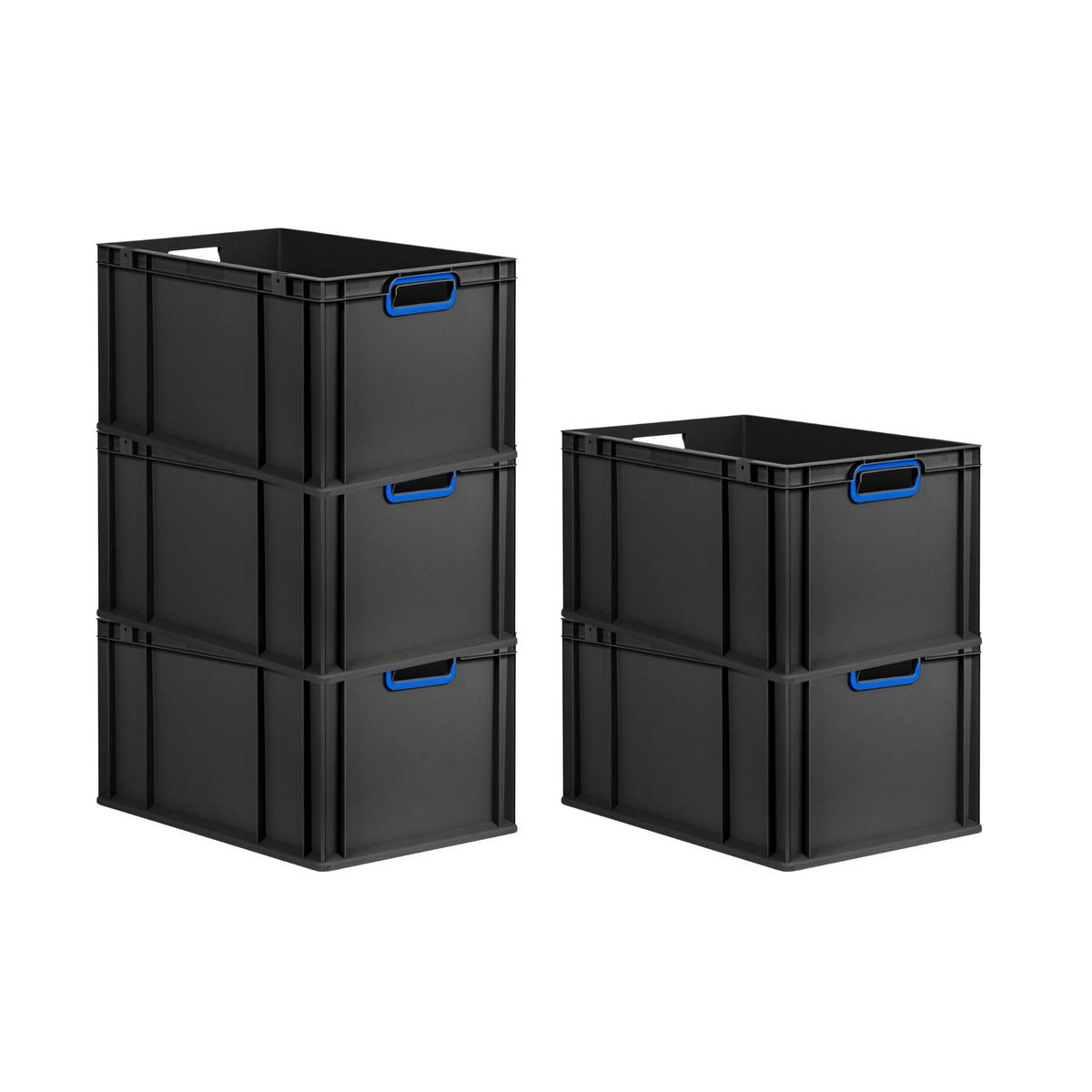 EUROBOX NextGen Color 32x40x60 cm 65 Liter Griffe blau offen, Schwarz - Blau/Schwarz, Kunststoff (40/32/60cm) - PROREGAL