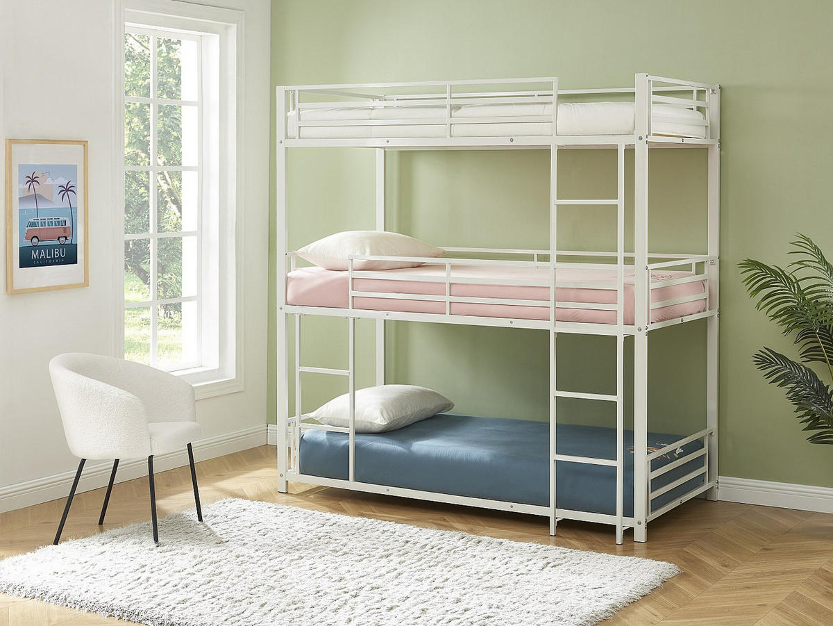 ETAGENBETT - 3 Personen - 3 x 90 x 190 cm - Metall - Weiß - ELOUAN III - Weiß, Metall - Vente-Unique