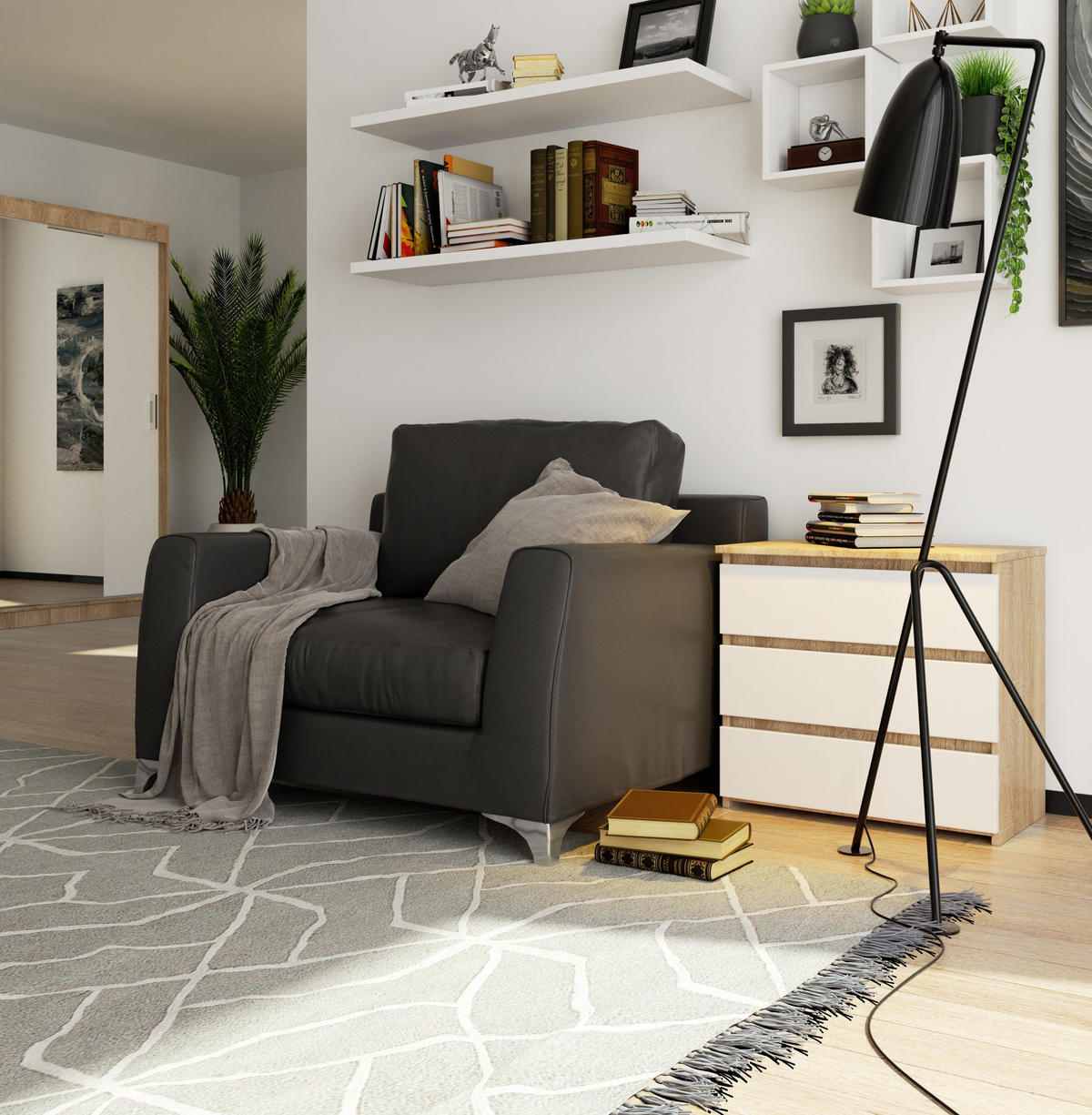 NACHTSCHRANK CL33, Sonoma-Weiß, 60x35x57 cm - Weiß/Sonoma Eiche, Holz (60/57/35cm) - Milordbikes