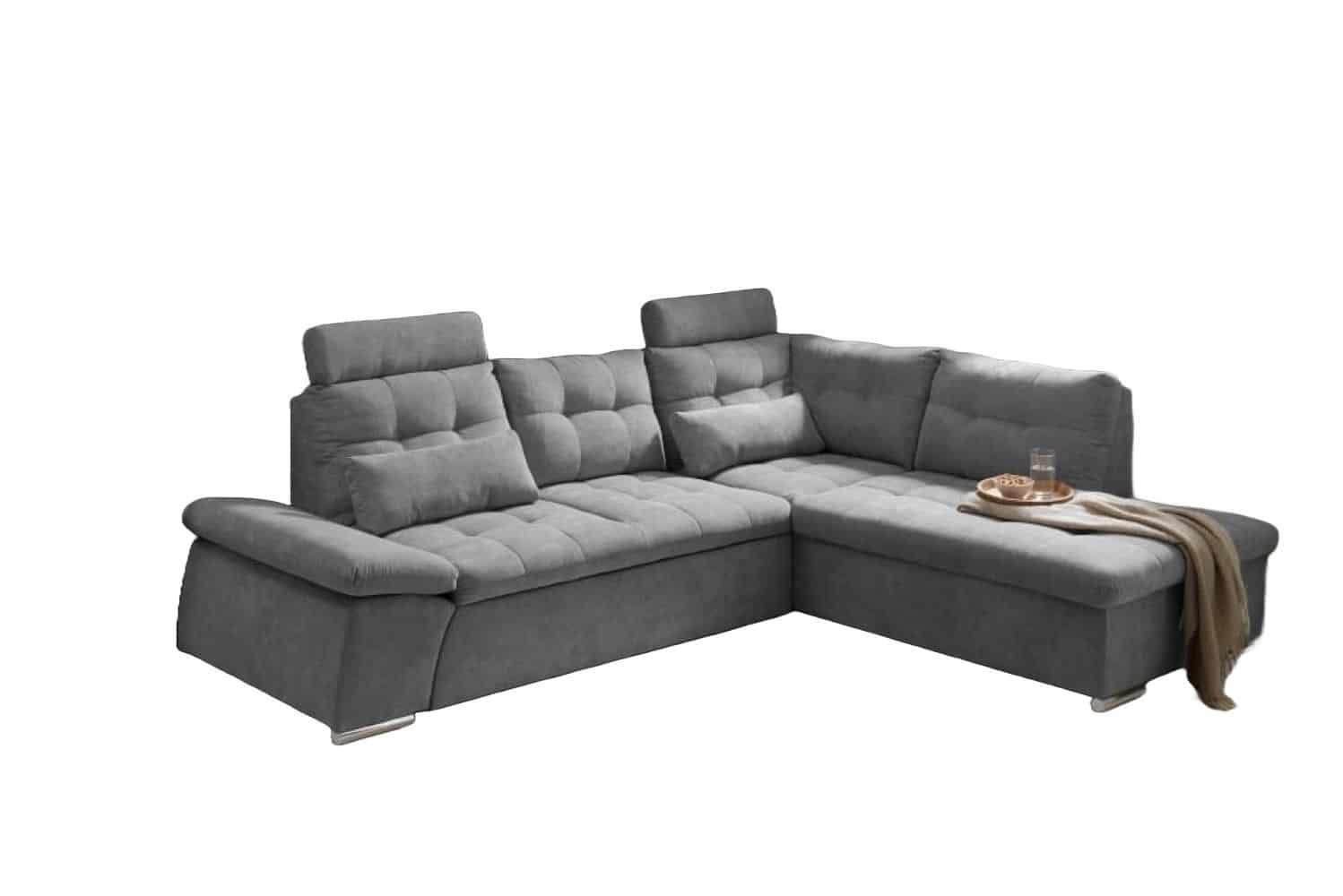 ECKSOFA mit Schlaffunktion, Bettkasten und verstellbarer Armlehne - Chromfarben/Dunkelgrau, Textil (219/260cm) - ed exciting design