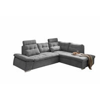 ECKSOFA mit Schlaffunktion, Bettkasten und verstellbarer Armlehne - Chromfarben/Dunkelgrau, Textil (219/260cm) - ed exciting design