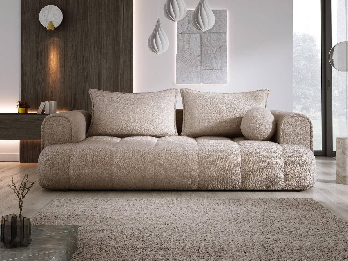SOFA COCO SCHLAFSOFA mit Bettfunktion, Anthology Stoffbezug, 2-Sitzer, freistehend, Größe: 250x105x90 cm, Beige - Cappuccino, Holz/Textil (250/90/105cm) - DomoHome