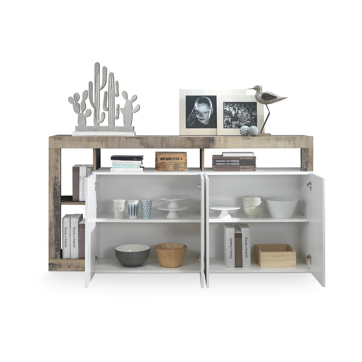 SIDEBOARD 4 Türen Frankfurt - L184 cm - Weiß, Holzwerkstoff (42/93/184cm) - Calicosy
