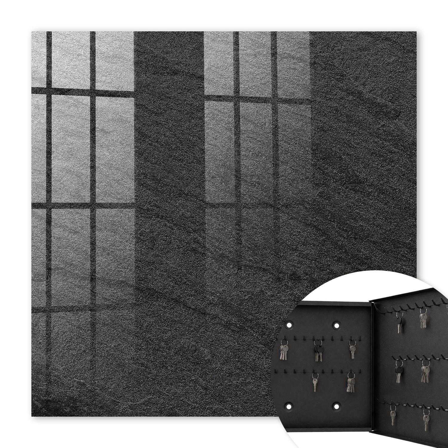 SCHLÜSSELBOX Schwarz 30x30 cm- Türöffnung nach rechts - Grauer Stein - Schwarz, Metall (30/30/5cm) - TULUP