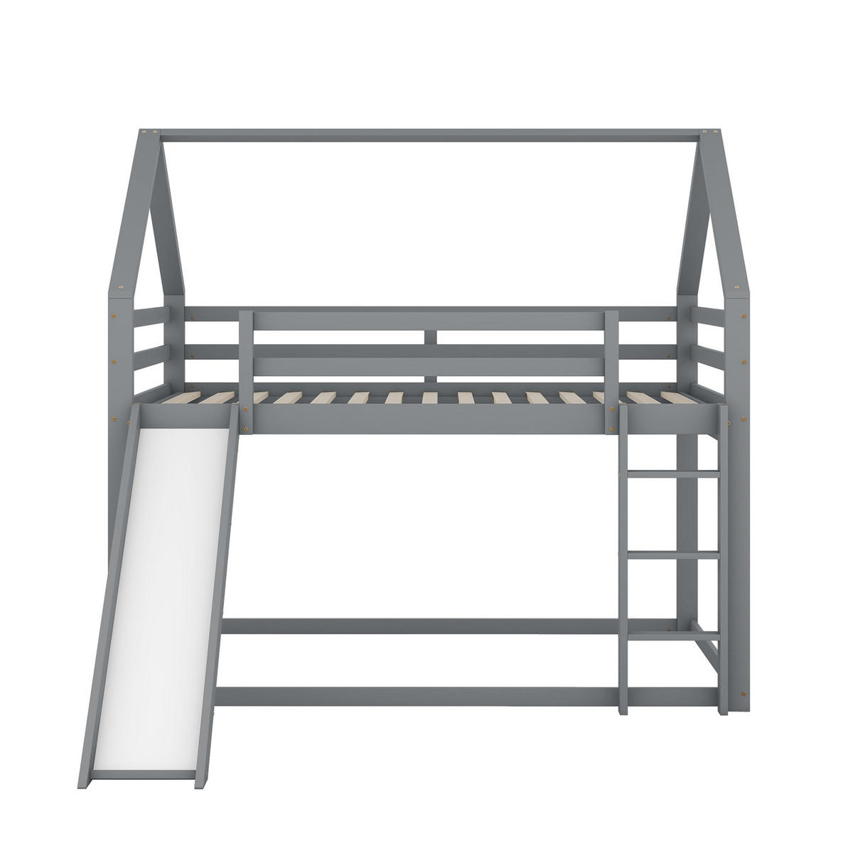 HAUS-ETAGENBETT aus Kiefernholz 140x200 cm Grau mit Rutsche und Leiter - Grau, Holzwerkstoff (140/200cm) - IVMEU