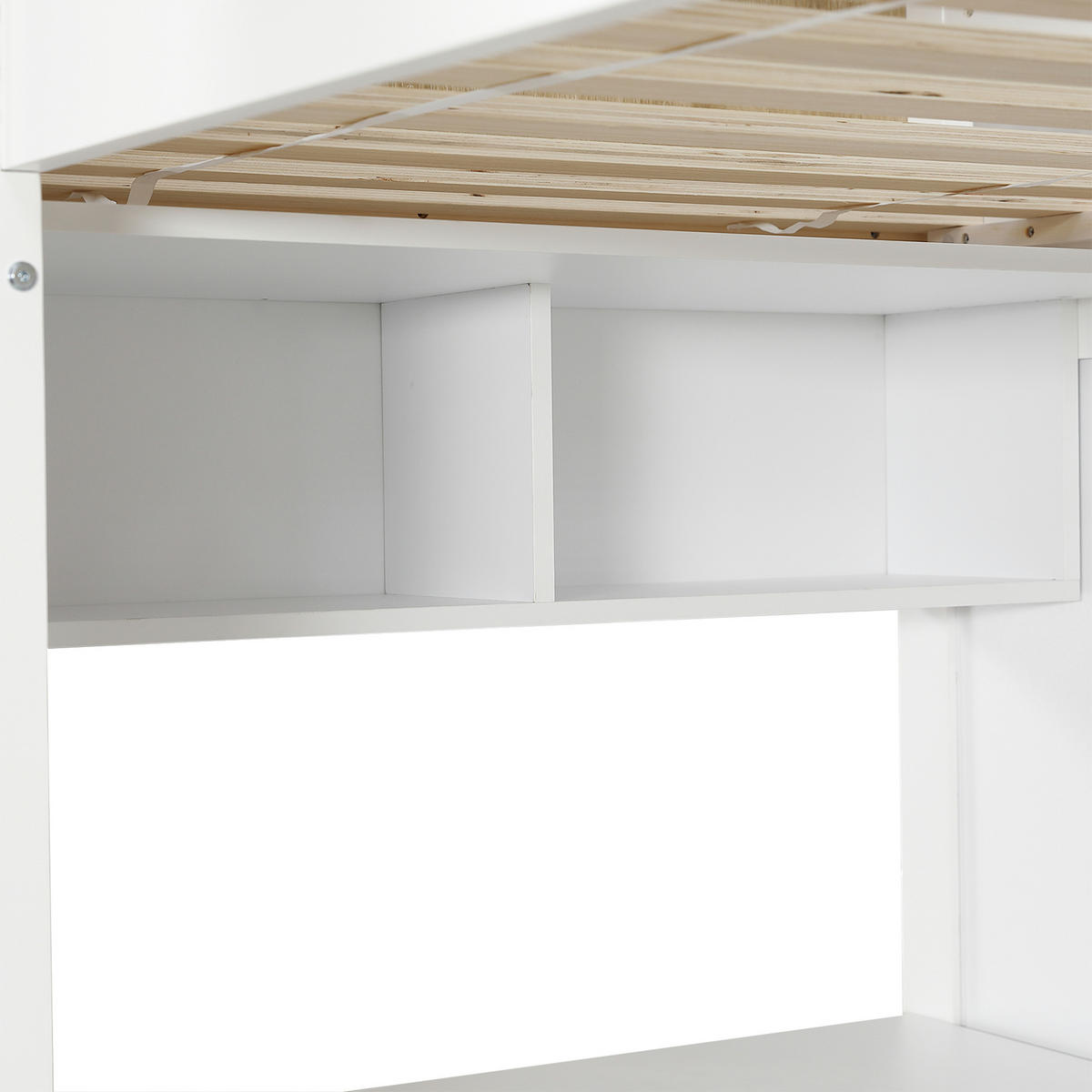 ETAGENBETT 90/200 cm in Weiß & Natur mit Schreibtisch, 3 Schubladen und Regal - Weiß/Naturfarben, Holz/Holzwerkstoff (90/200cm) - CHICFURN