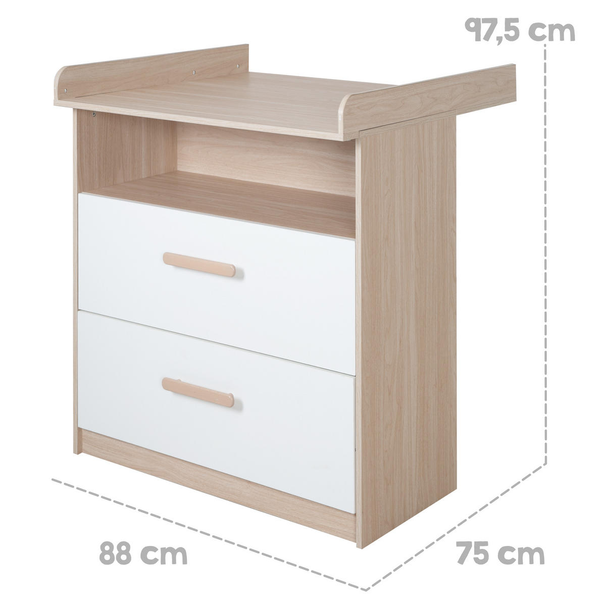 BABYZIMMER SET Cabane 3-teilig - Eichefarben/Weiß, Holz/Holzwerkstoff (96/190/50cm) - Roba