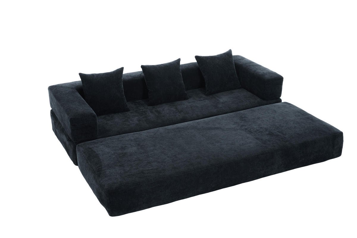 SCHLAFSOFA DE-33690 mit Seitentaschen Schwarz - Schwarz, Textil (198/60/79cm) - ComfortXL