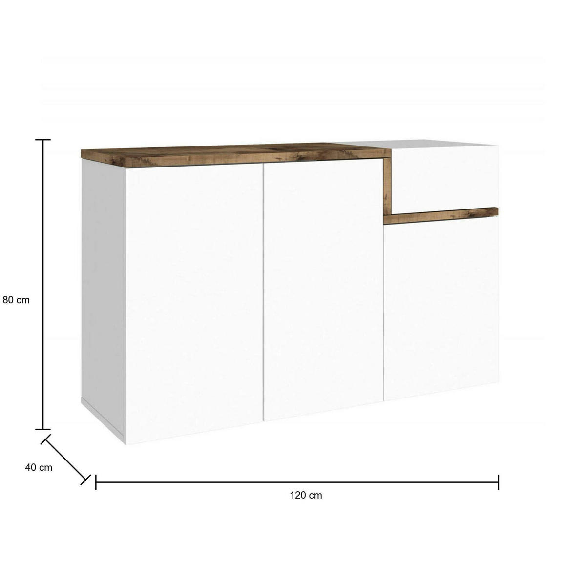 SCHUHSCHRANK Glänzendes Weiß, Ahorn 40/120/80 cm - Ahornfarben/Weiß, Holzwerkstoff (120/80/40cm) - DMORA