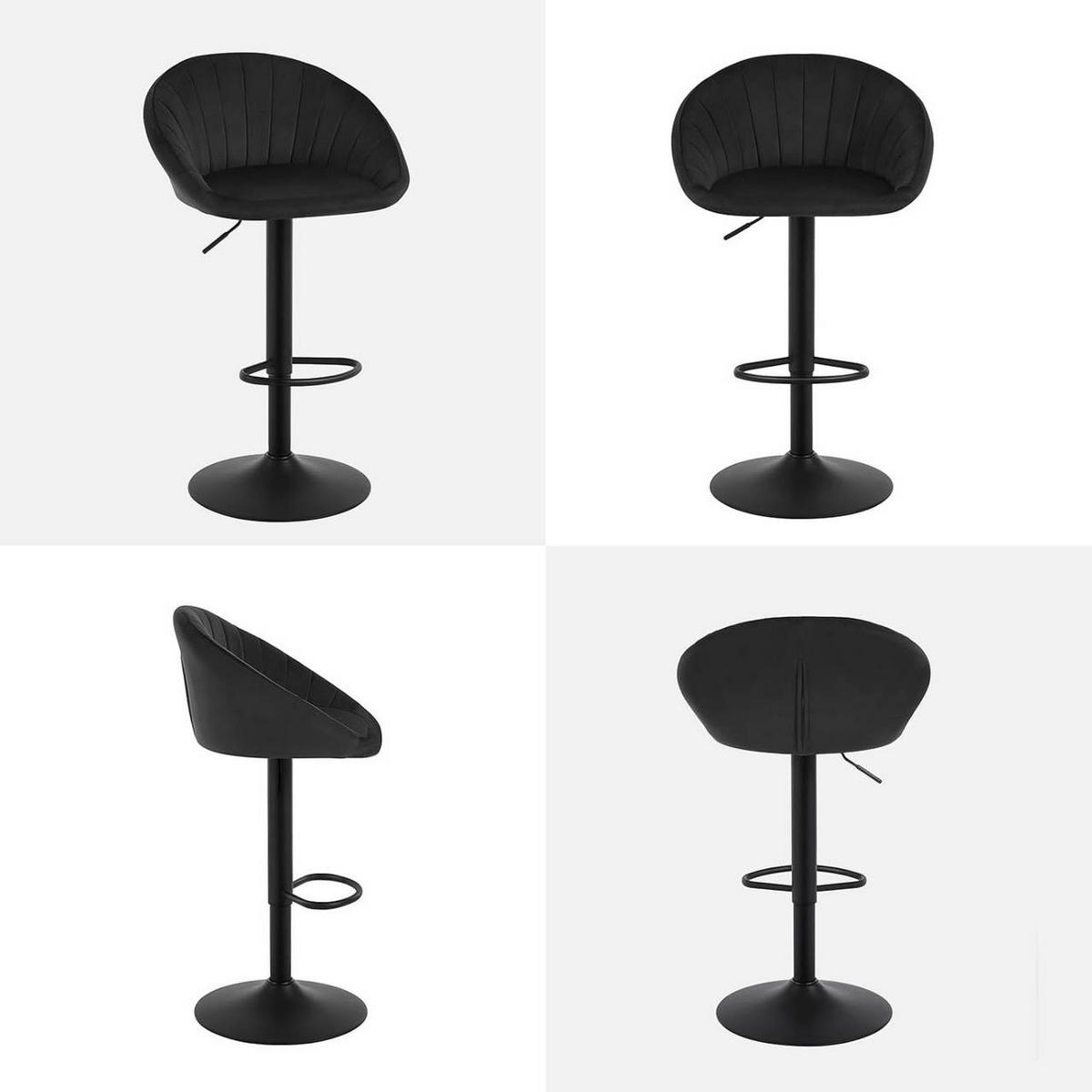 BARHOCKER 4er Set mit Rückenlehne, Samt, Schwarz - Schwarz, Textil/Metall (53/83/45cm) - Woltu