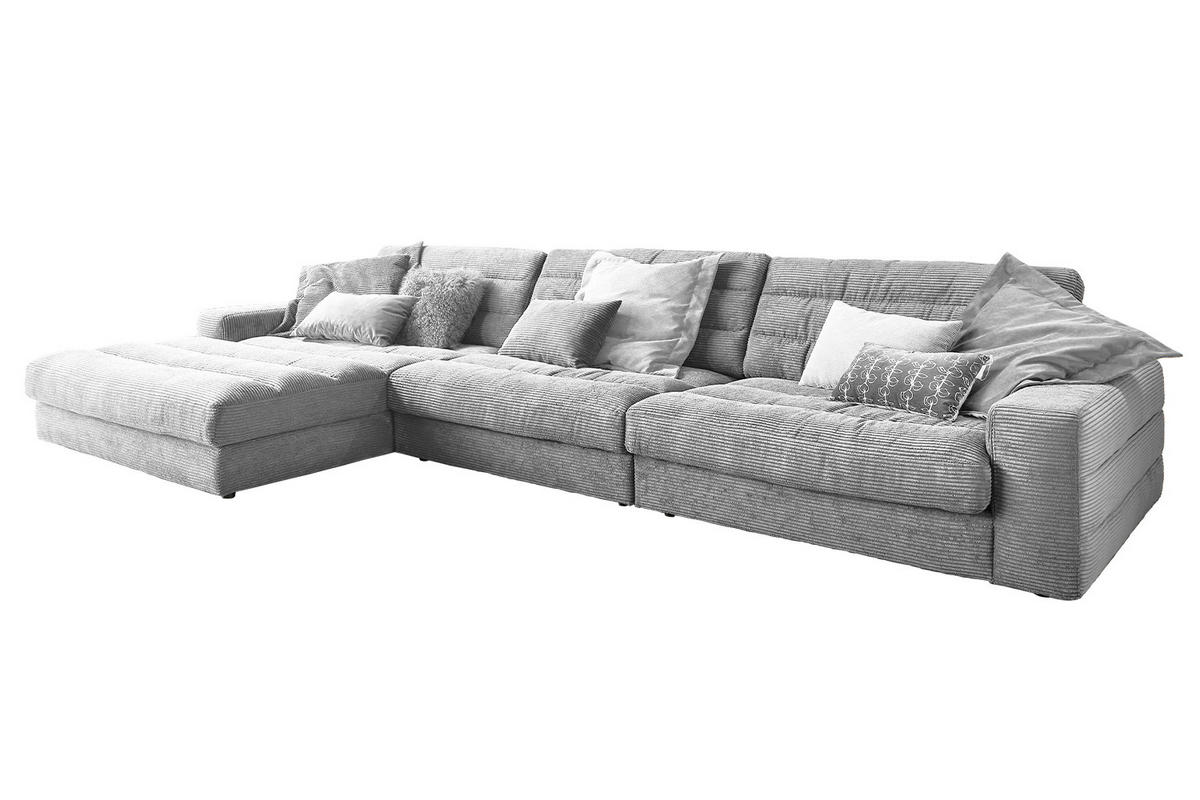 ECKSOFA XL LANA Hellgrau Cord - Hellgrau/Schwarz, Textil (416/205cm) - KAWOLA