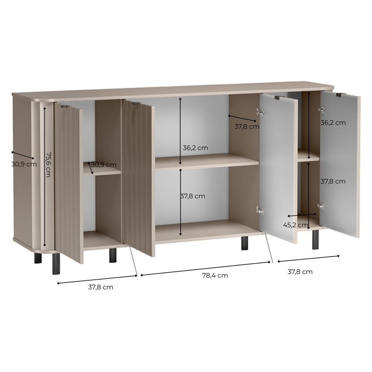 KOMMODE Novado NO-2 176,5 x 91 x 40,5 cm Greige - Greige, Holzwerkstoff/Metall (176.5/91/40.5cm) - Koseto