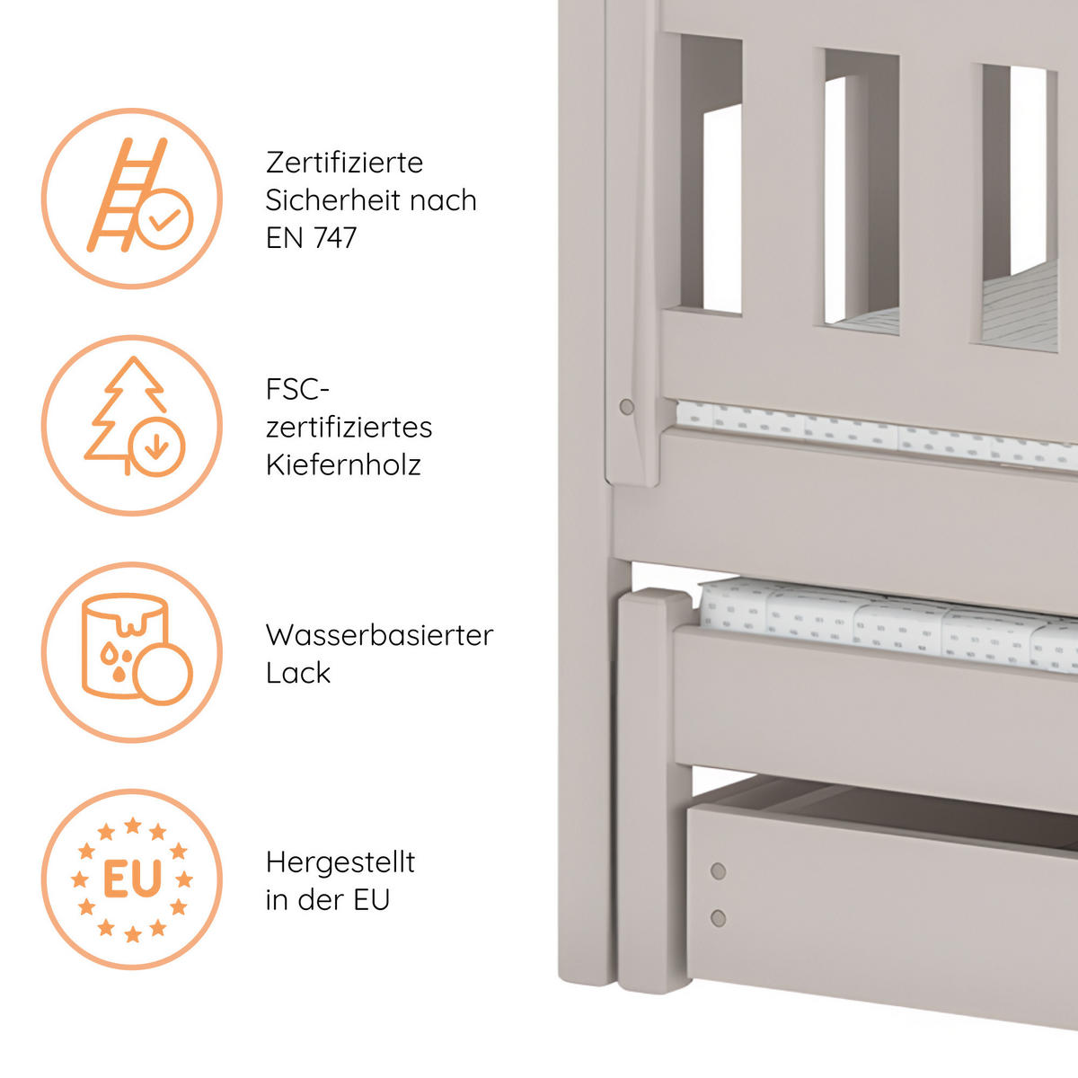 ETAGENBETT 90x200 cm mit Ausziehbett & zwei Schubladen in Kaschmir - Kaschmir, Holzwerkstoff (90/200cm) - Kids Collective
