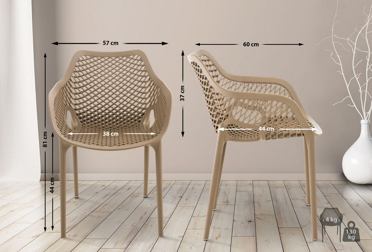 GARTENSTUHL 4er Set Kunststoff schlamm - Schlammfarben, Kunststoff (57/81/60cm) - CLP