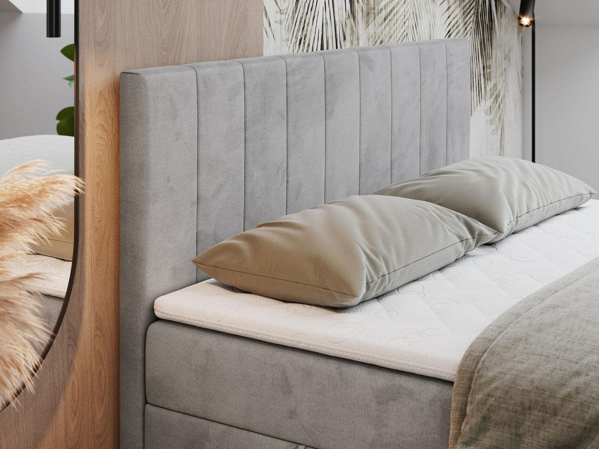 BOXBETT LOPE 180/200 - Hellgrau Velvet - H3 - Hellgrau, Holz/Textil (180/200cm)