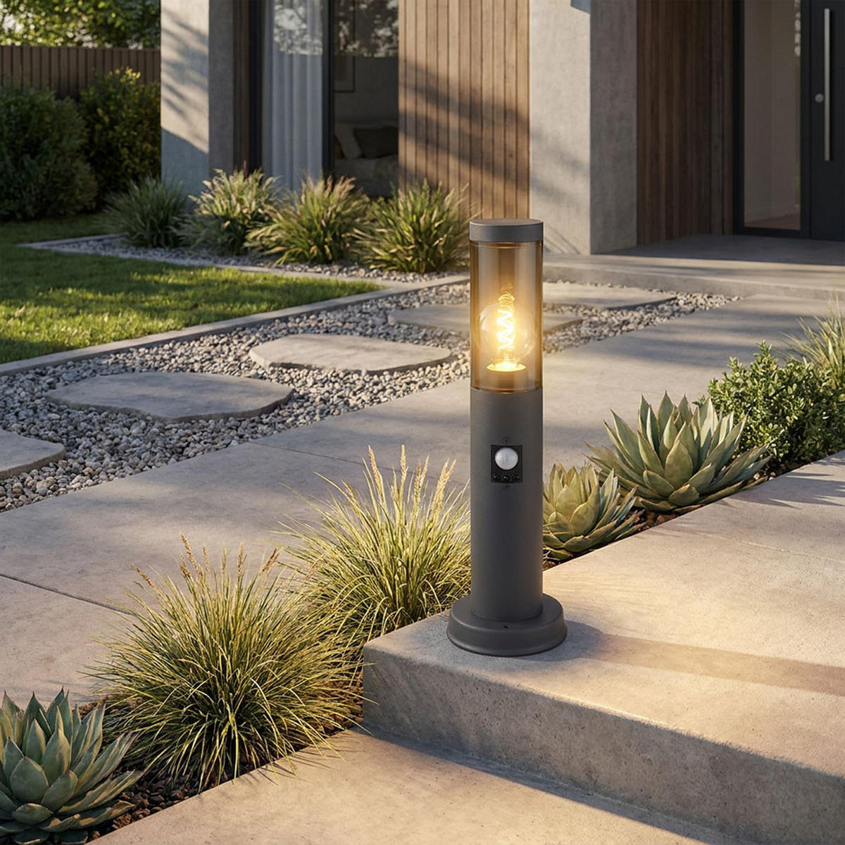 LED AUSSENLEUCHTE Edelstahl Anthrazit - Anthrazit, Metall (12.7/12.7/45cm) - Globo Lighting