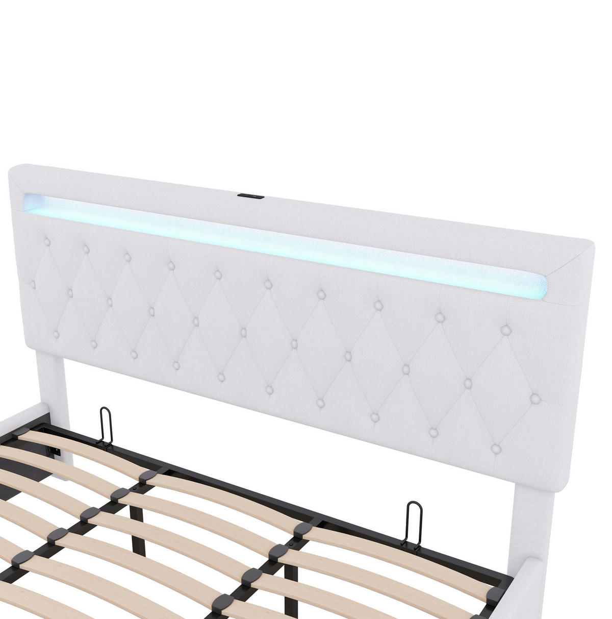 POLSTERBETT 180/200 cm mit Bettkasten, USB und LED-Beleuchtung in Weiß - Weiß, Textil (180/200cm) - BEAOK
