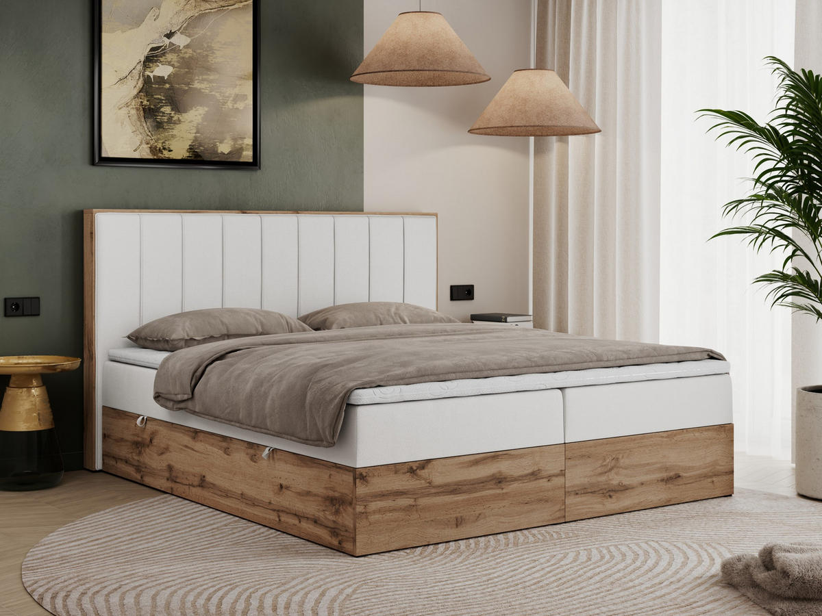 BOXBETT BELLISSIMO 160/200 Weiß Kunstleder - H3 - Weiß, Holz/Textil (160/200cm) - MKS