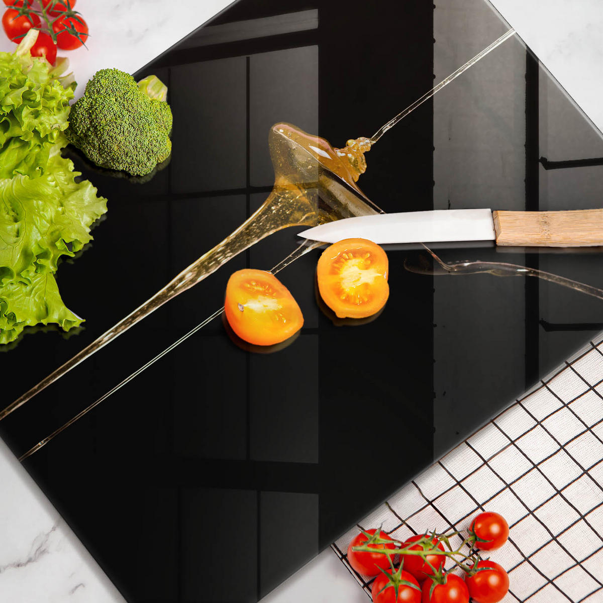 GLASPLATTE 40x52 cm Teelöffel Honig - Multicolor, Glas (40/52cm) - Wallfluent