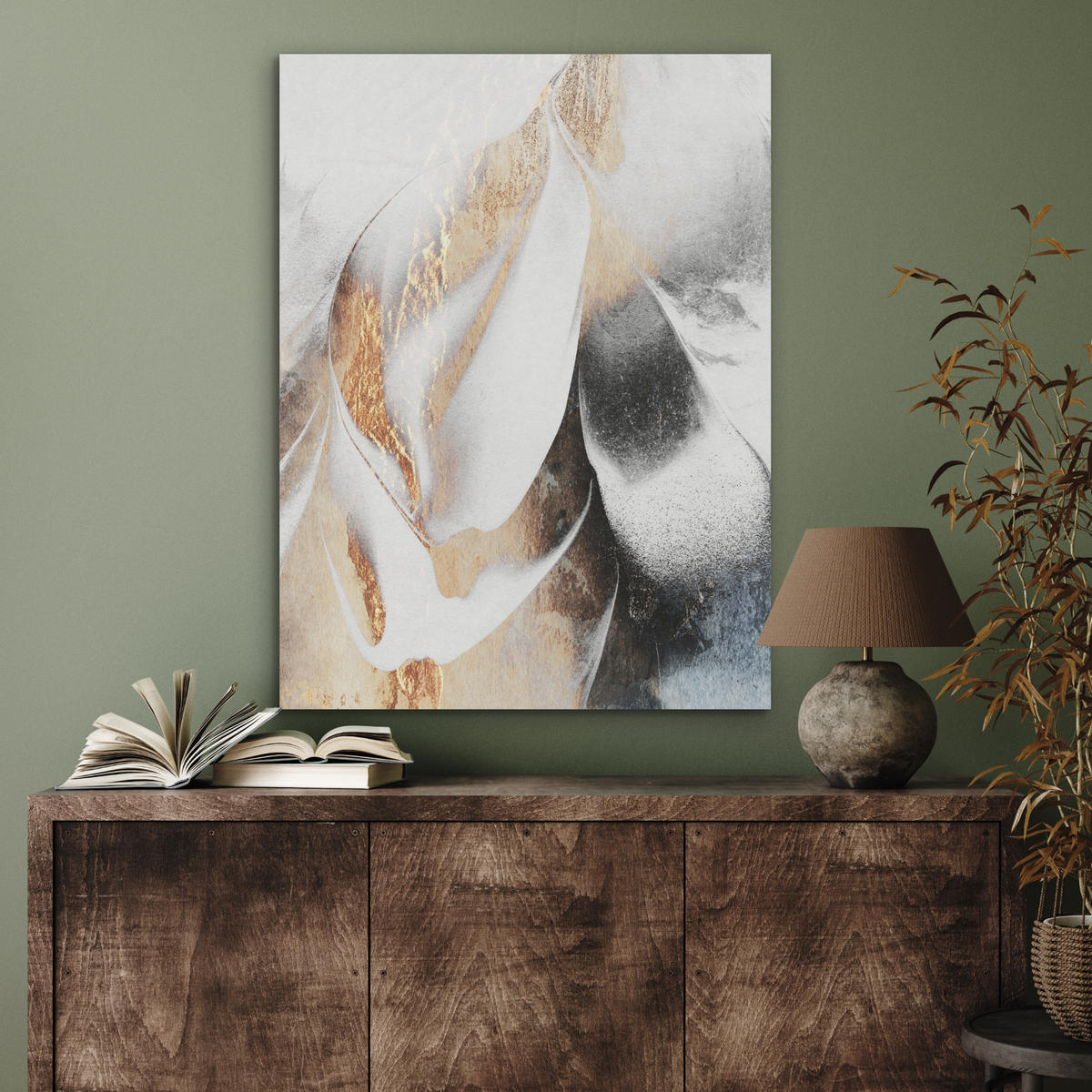 AKUSTIKPANEEL Luxus - Abstrakt - Gold - Weiß 60x80 cm - Goldfarben, Textil (60/0.9/80cm) - MuchoWow