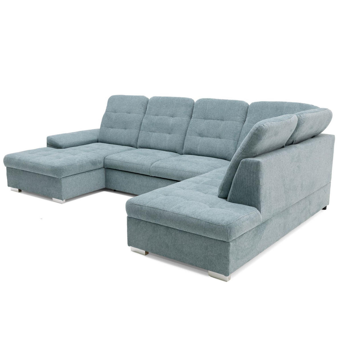 ECKSOFA U-Form OLIVIA U Rechts mit Schlaffunktion 124x257 Velours Blaugrau - Silberfarben/Blaugrau, Holz/Kunststoff (202/103/320cm) - Muffo