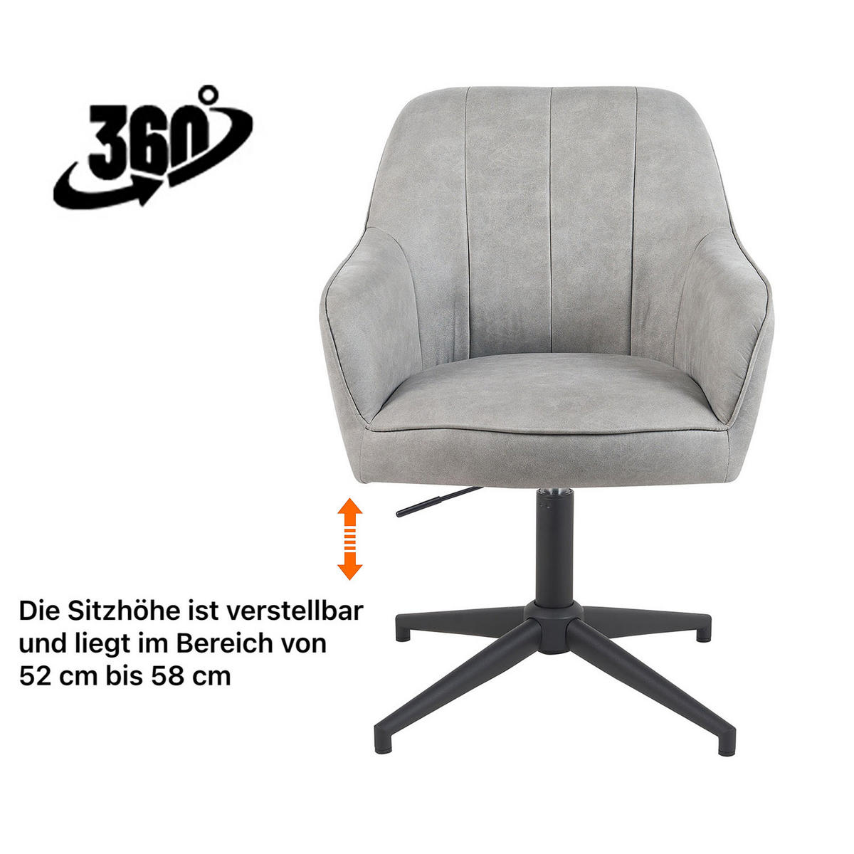 BÜROSTUHL Mika-Elin - Hellgrau/Schwarz, Textil/Metall (60/84/65cm) - DUBI Möbel