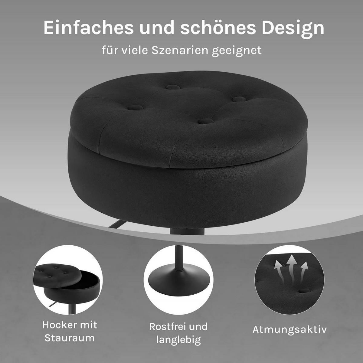 BARHOCKER 2er Set, drehbar, Samt, Schwarz - Schwarz, Textil/Metall (39/60.5/39cm) - Woltu