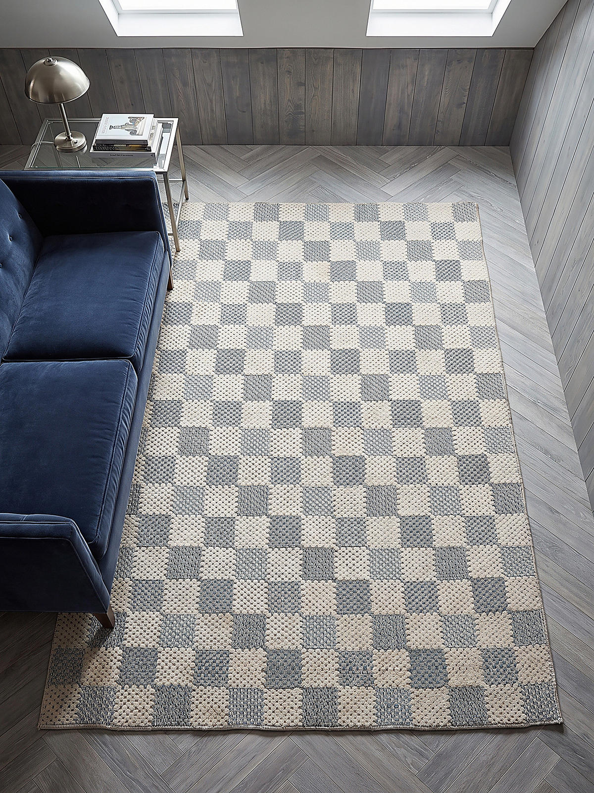 BAUMWOLLTEPPICH waschbar AFTON, Schachbrettmuster, Natur-Blau, 155 x 230 cm - Beige, Textil (155/230cm) - KADIMA DESIGN