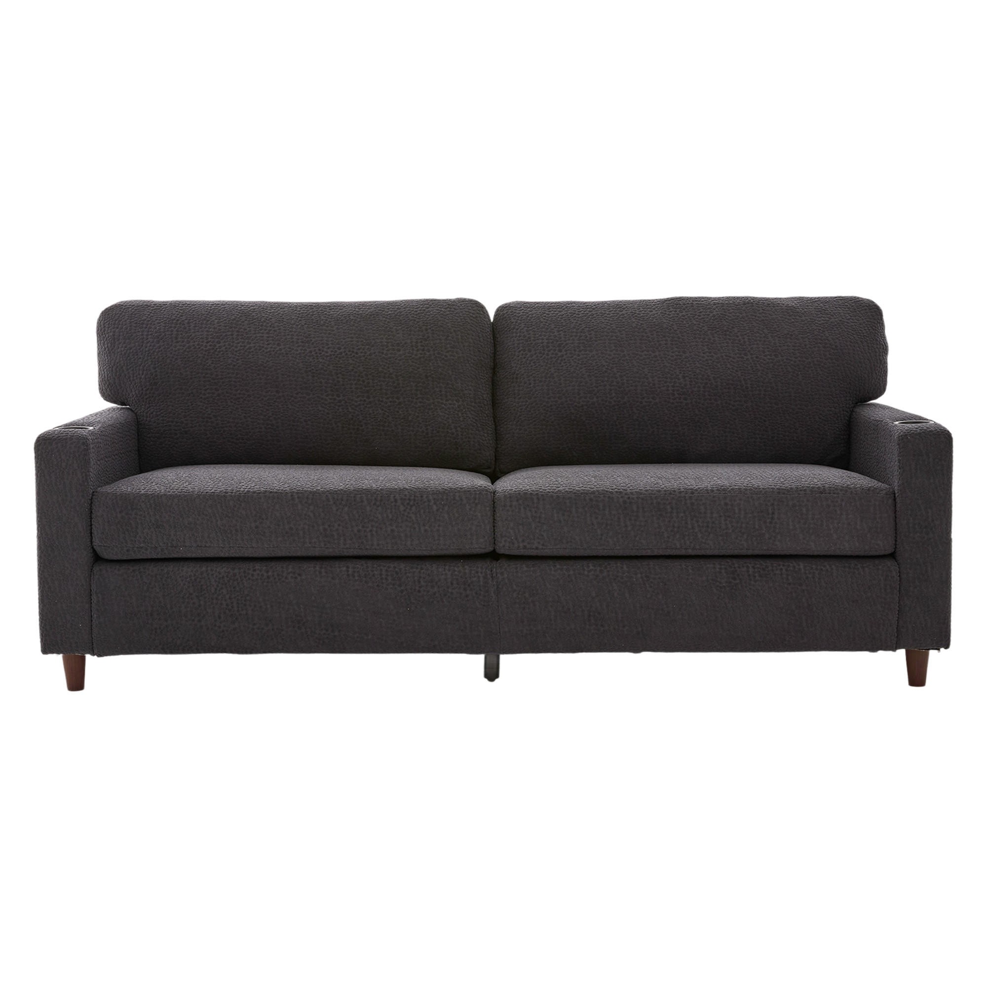 SOFA Zweisitzer Chenille dunkelgrau mit USB-C LED-Ambiente & Getränkehaltern 203/77,5/86 cm - Dunkelgrau, Textil (203/86/77.5cm) - OKWISH