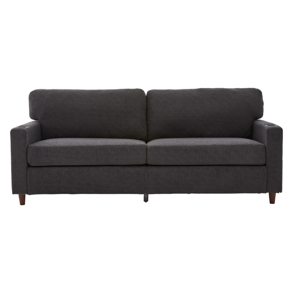 SOFA Zweisitzer Chenille dunkelgrau mit USB-C LED-Ambiente & Getränkehaltern 203/77,5/86 cm - Dunkelgrau, Textil (203/86/77.5cm) - OKWISH