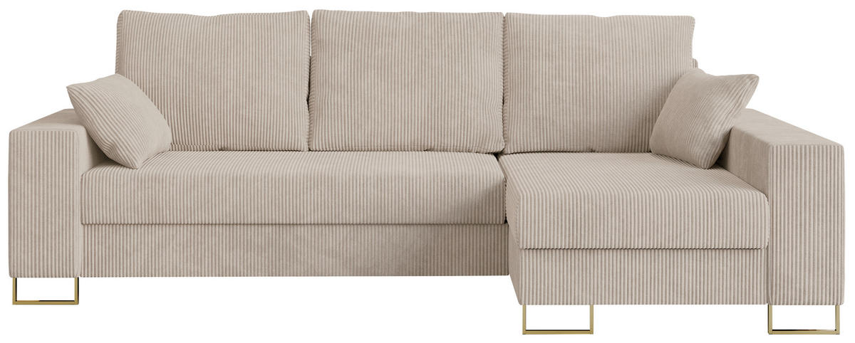 ECKSOFA Dorian Cord Beige - Beige/Goldfarben, Textil/Metall (242/138cm) - MKS