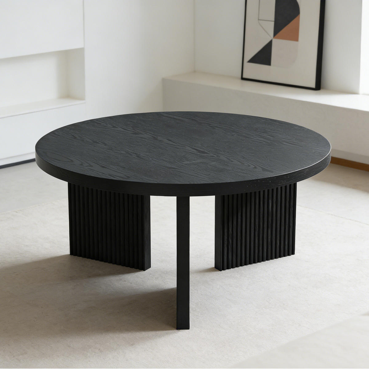 COUCHTISCH rund mit Rillenstruktur Walnussbraun 80/80/42 cm - Schwarz, Holzwerkstoff (80/80/42cm)