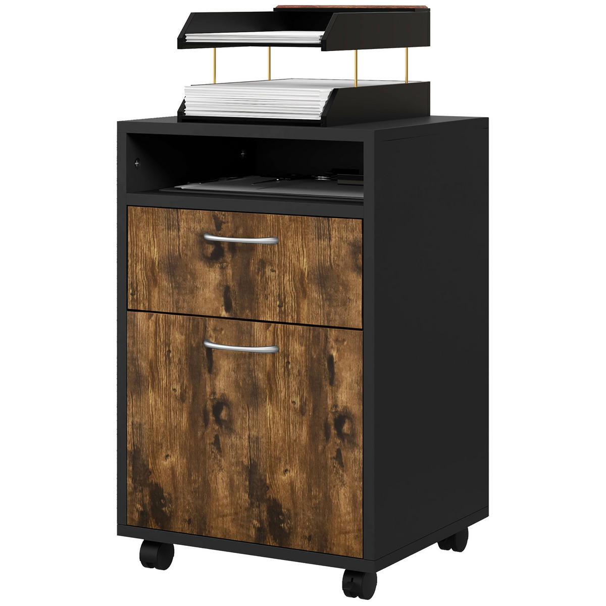 ROLLCONTAINER DE-14470 mit Schublade, Schrank und Nische Rostbraun - Braun, Holzwerkstoff (35/60/40cm) - ComfortXL