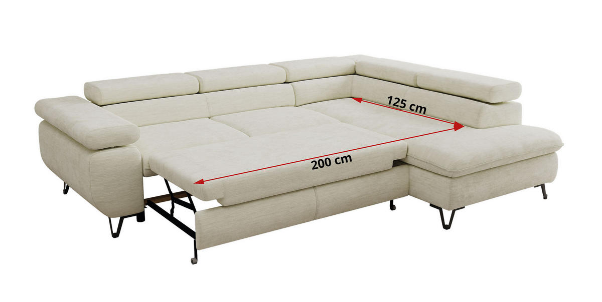 ECKSOFA PABLO L Creme Schenille glatt - Rechts Seite - Creme/Schwarz, Textil/Metall (273/208cm) - MKS