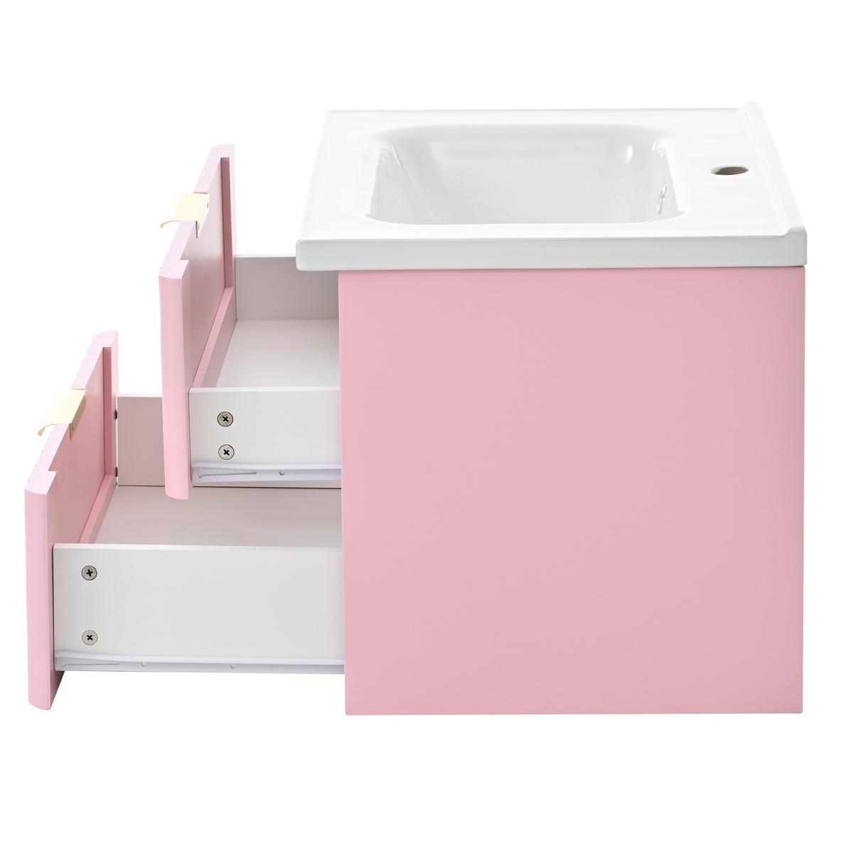 WANDMONTIERTER Waschtisch mit Keramikbecken 60.5x47.5x47cm Rosa-Weiß,2 Ebenen - Rosa, Holzwerkstoff (60.5/47/47.5cm) - Modfu