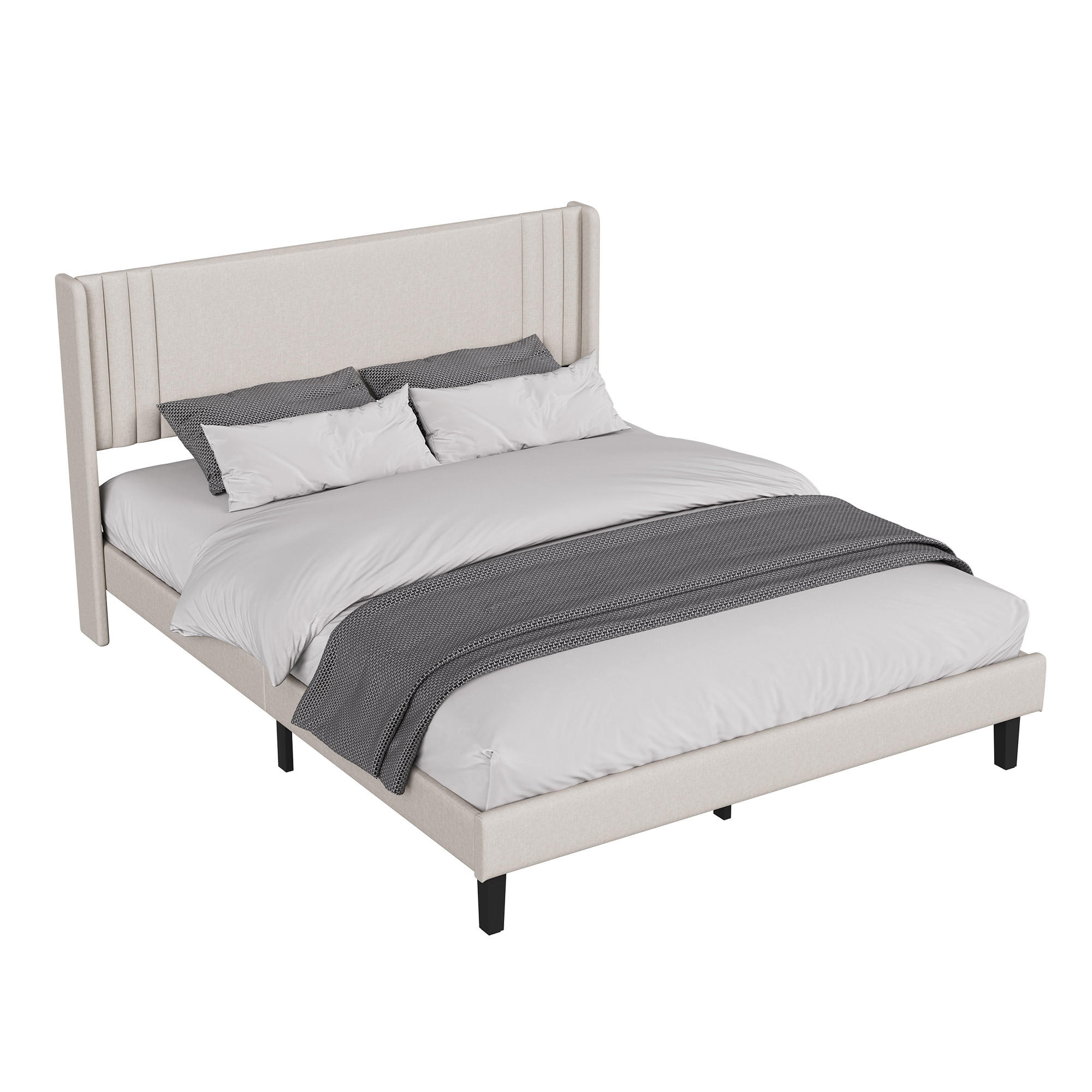 POLSTERBETT 140x200 cm Doppelbett mit Lattenrost, Leinenstoff Beige - Beige, Metall (140/200cm) - EuroLiving