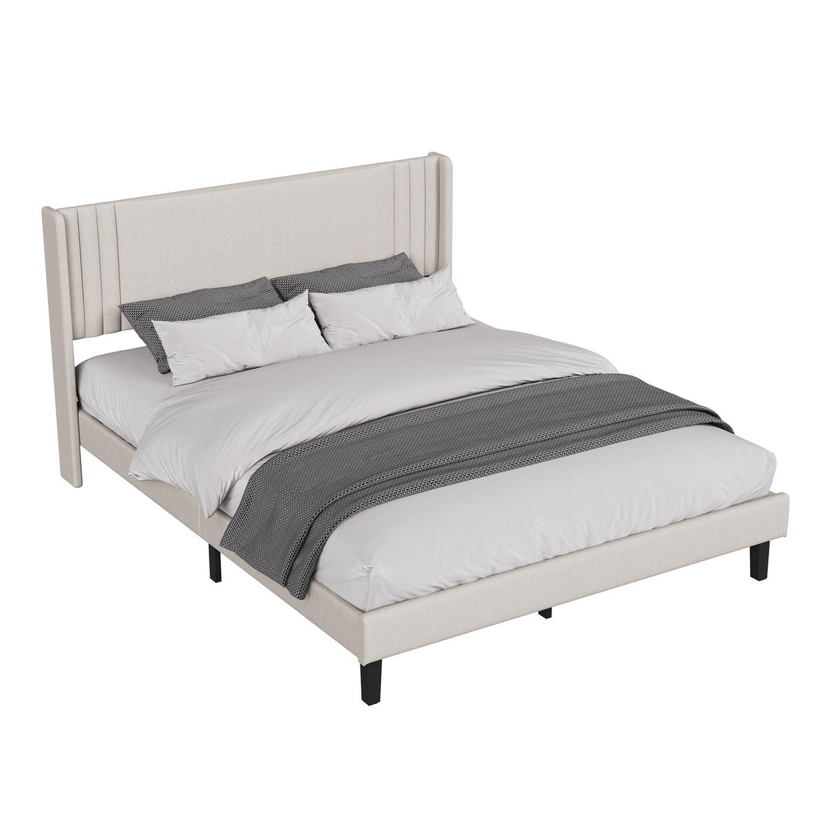 POLSTERBETT 140x200 cm Doppelbett mit Lattenrost, Leinenstoff Beige - Beige, Metall (140/200cm) - EuroLiving
