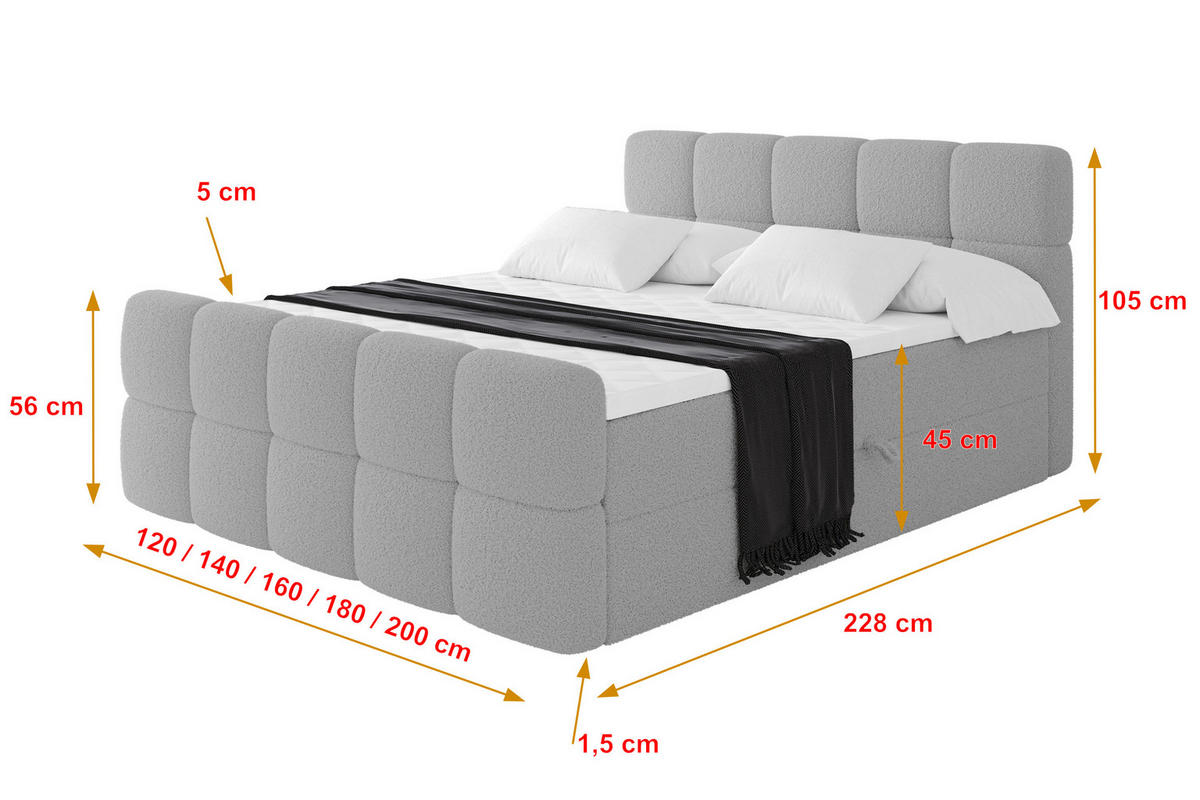 BOXBETT mit Matratze H4 - FAMA-Z - 140x200 cm Hellgrau Quelle - Hellgrau, Holzwerkstoff (140/200cm) - ALTDECOR
