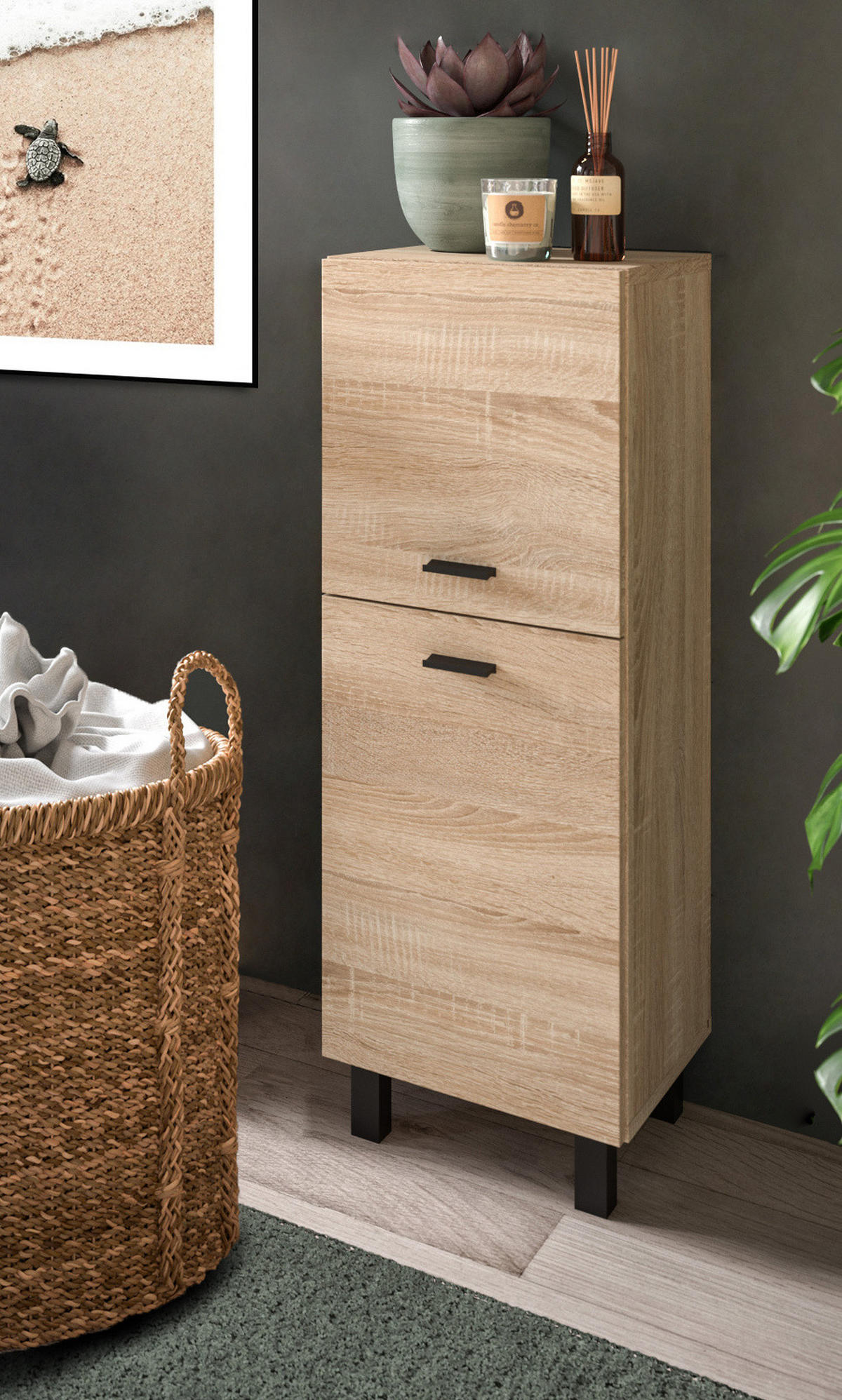 KOMMODE Eiche 30 cm, Badschrank hängend oder stehend - Eichefarben/Schwarz, Holzwerkstoff/Kunststoff (30/80/29cm) - Inn.Furn