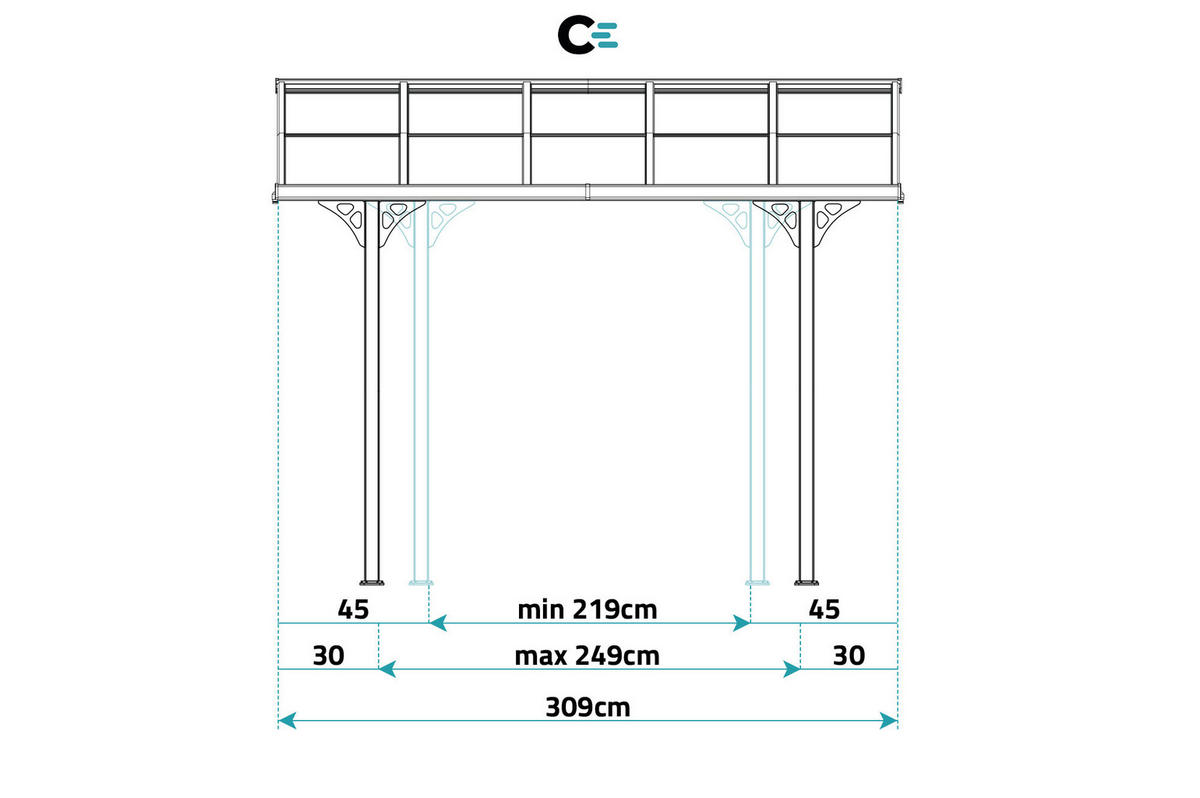 PERGOLA / CARPORT Kleo Grau 3m x 3m - Grau, Metall (313/270/300cm) - Cazeboo