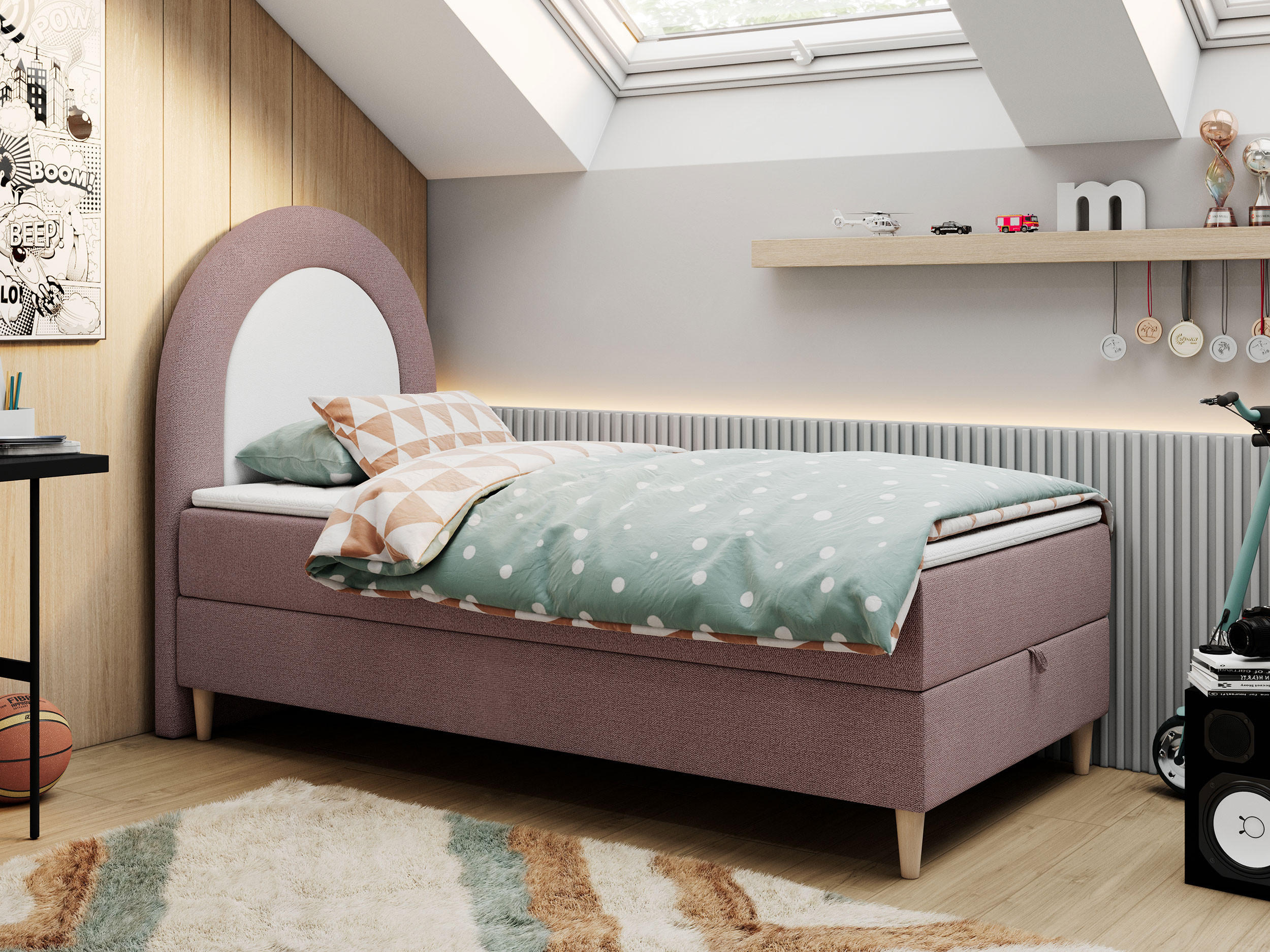 BOXBETT NEST 90/180 Rosa Struktur - H3 - Rosa, Holz/Textil (90/180cm) - MKS