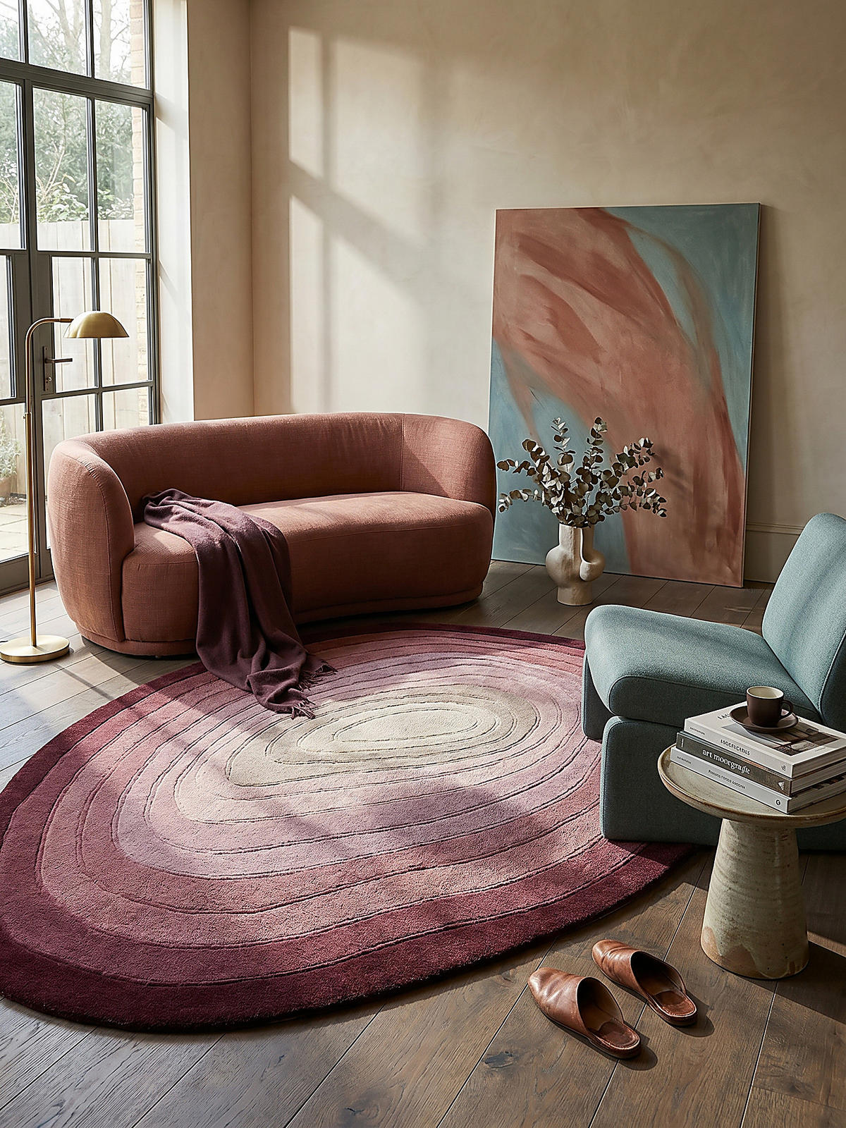TEPPICH aus Wolle PARRET in Maulbeere, mit abstraktem Muster, Ø 160 cm - Rot, Textil (230/160cm) - KADIMA DESIGN