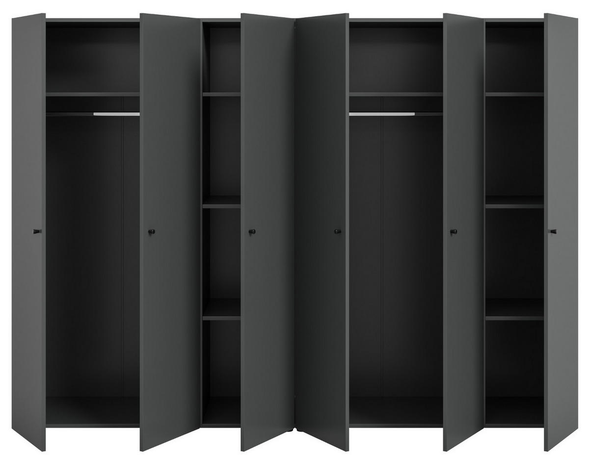 KLEIDERSCHRANK grau 6-türig 240 cm, Drehtürenschrank mit zusätzlichen Einlegeböden - Schwarz/Grau, Holzwerkstoff/Kunststoff (240/176/51cm) - Inn.Furn